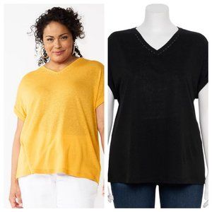 Croft & Barrow LaceTrim Linen Blend Top 1X